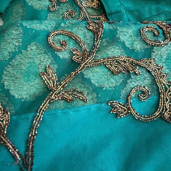 Frontier Green and Gold Saree with hand embroidery - Picture 15 of 17